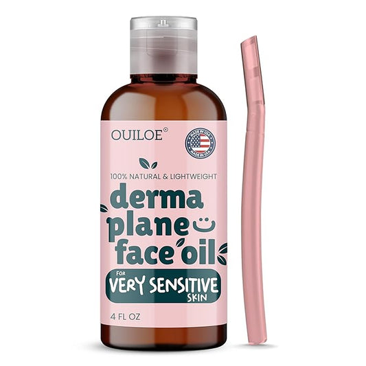 Dermaplane Oil for Women with Very Sensitive Skin - Lightweight Face Shaving Oil, Natural Facial Shave Oil - Use with a Dermaplaning Tool, Razor, Shaver or Microblade for Close Shave 4oz by Ouiloe-BrightBean Baby
