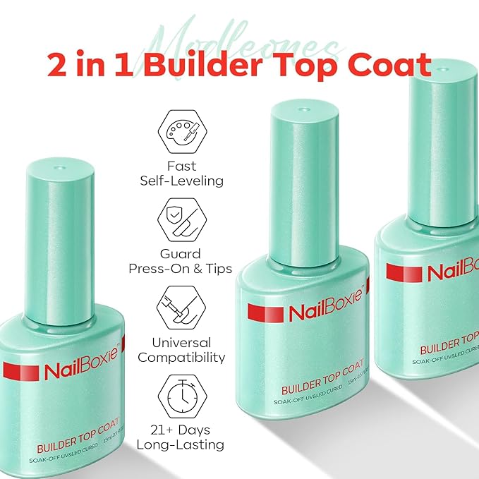 modelones Nail Builder Gel Top Coat, 2-in-One Clear Builder for Nails, LED Lamp Cured Top Coat Strengthener Glue Gel Polish in a Bottle for DIY Home Salon Gifts, 15ML-BrightBean Baby