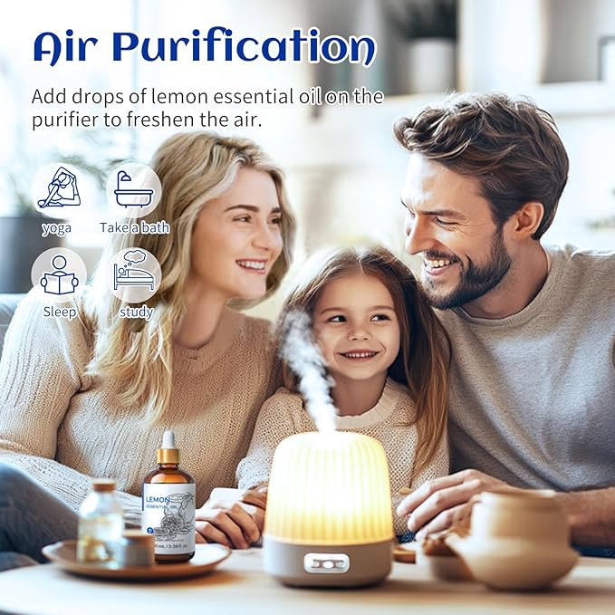 HIQILI Lemon Essential Oil, Household Cleaning, Air Purification, Skin Care, Can be Added to Cleansers, Sprays, Body Lotions Use - 3.38 Fl Oz/100ML-BrightBean Baby