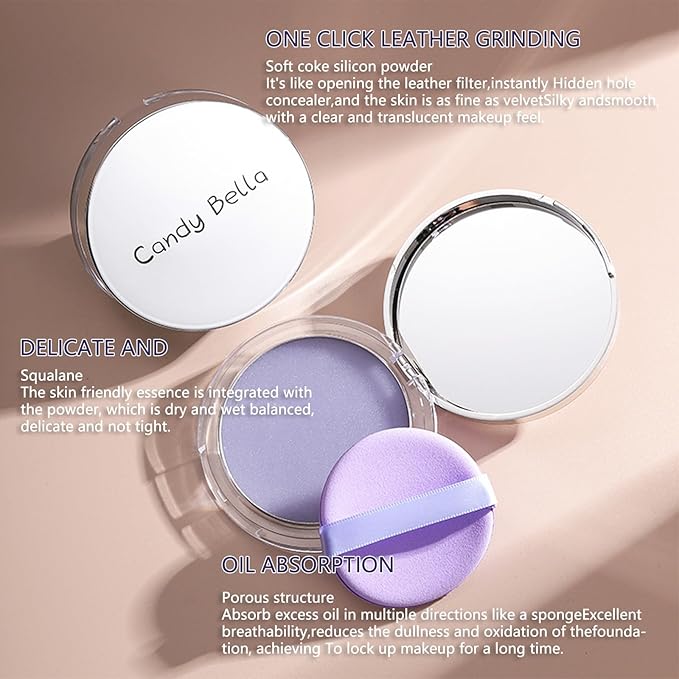 Chillab Lavender Matte Powder,Matte Oil Control Face Pressed Powder,Face Setting Powder with Mini Powder Puff for Silky Flawless Long-Lasting Lightweight Skin-friendly Face Cosmetics (Lavender)-BrightBean Baby