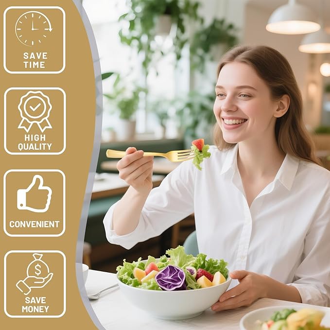 300 Pieces Gold Plastic Silverware - Heavy Duty Disposable Cutlery Set - Gold Disposable Utensils Include 150 Forks, 75 Spoons, 75 Knives for Dinner, Parties, Weddings