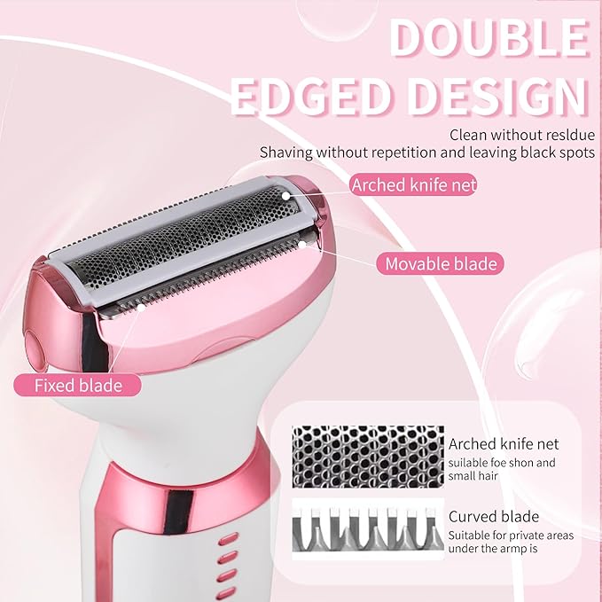 Electric Razors LED Display for Women Men, 2025 Wet/Dry Lady Shaver,4 in 1 Cordless Hair Remover with IPX7 Waterproof,Smooth & Silky Portable Bikini Electric Grooming Set (Pink & White)-BrightBean Baby