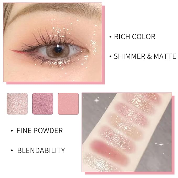 Erinde 9 Colors Eyeshadow Palette, Matte Shimmer Glitter Eye Shadow Palette Makeup, Highly Pigmented Long Lasting Waterproof, Natural Neutral Nude Eyeshadow Makeup Pallet, Sunset Glow-BrightBean Baby