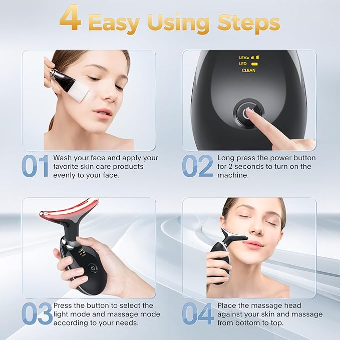 7-in-1 Deplux Face Neck Massager for Skin Care at Home, Facial Massager Glossy Black-BrightBean Baby