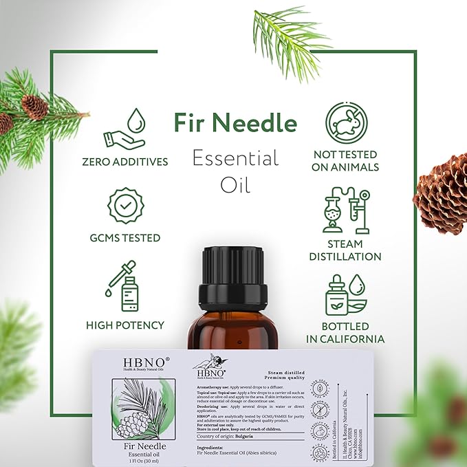 HBNO Fir Needle Essential Oil - 1 oz (30ml) Travel Size - Natural Fir Needle Oil - Perfect for Cleaning, Aromatherapy, DIY, Soap & Diffuser-BrightBean Baby