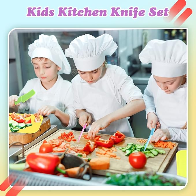 40 Pcs Kids Cutting Board and Knife Set Kids Plastic Safe Knives Toddler Cutting Board Colorful Toddler Cooking Utensils for Salad Fruit Vegetables