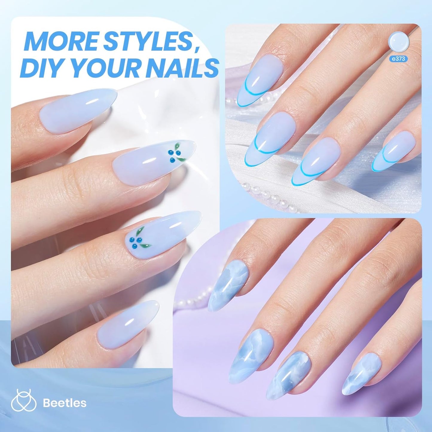 Beetles Blue Jelly Gel Nail Polish - 15ml Blueberry Milk Nails Sheer Neutral Translucent Hazy Blue Gel Polish Soak Off UV Summer Nail Art Manicure Salon Home DIY Gift for Manicure Women-BrightBean Baby