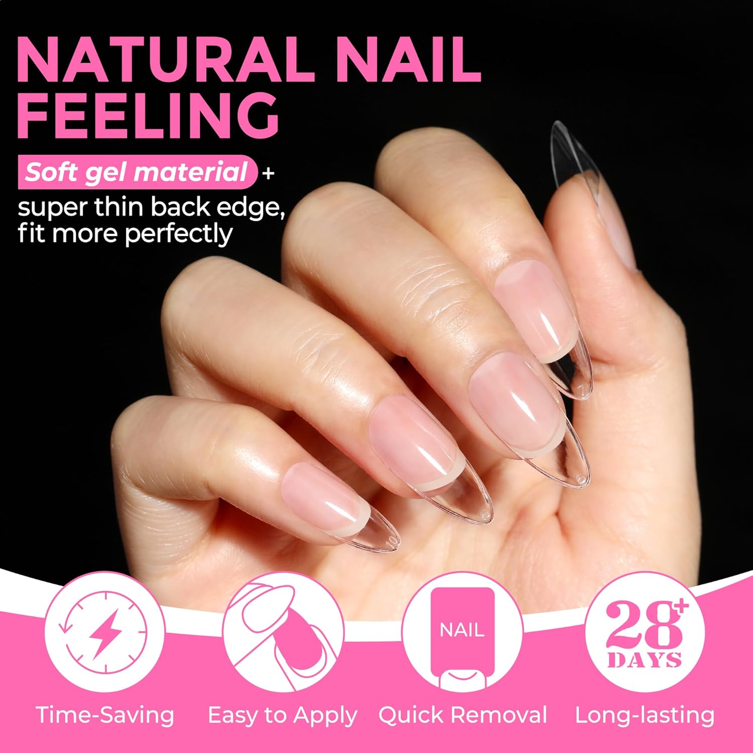 UNA GELLA Almond Nail Tips 216pcs Medium Almond Press on Nails Pre-shape Gel Fake Nails for Full Cover Acrylic French False Nails For Nail Extension, DIY Salon 12 Sizes Gelly Tips-BrightBean Baby