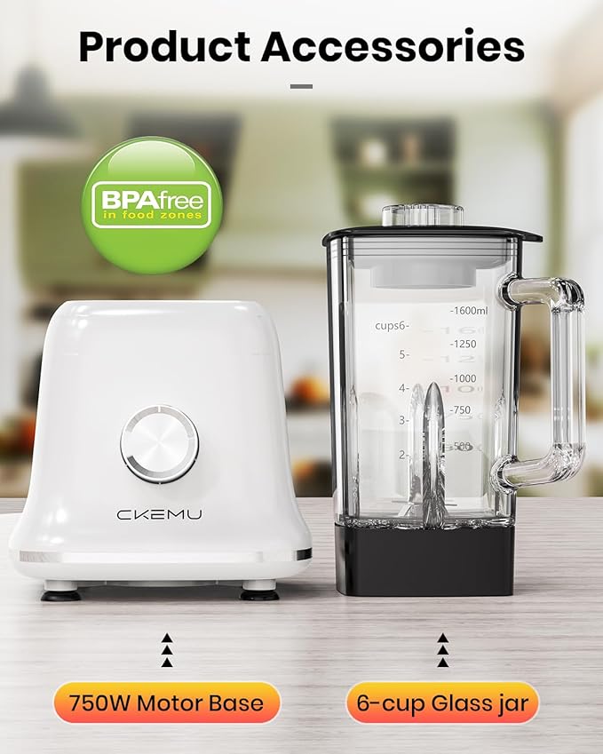 Professional Glass Blender for Smoothies - 58 Oz Jar 750W B02 White