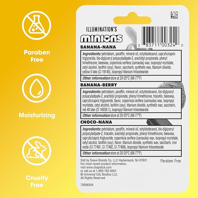 ChapStick Lip Balm, Minions Banana Variety Packs (12 Sticks), Party Favors for Kids, 0.15 Oz Ea-BrightBean Baby