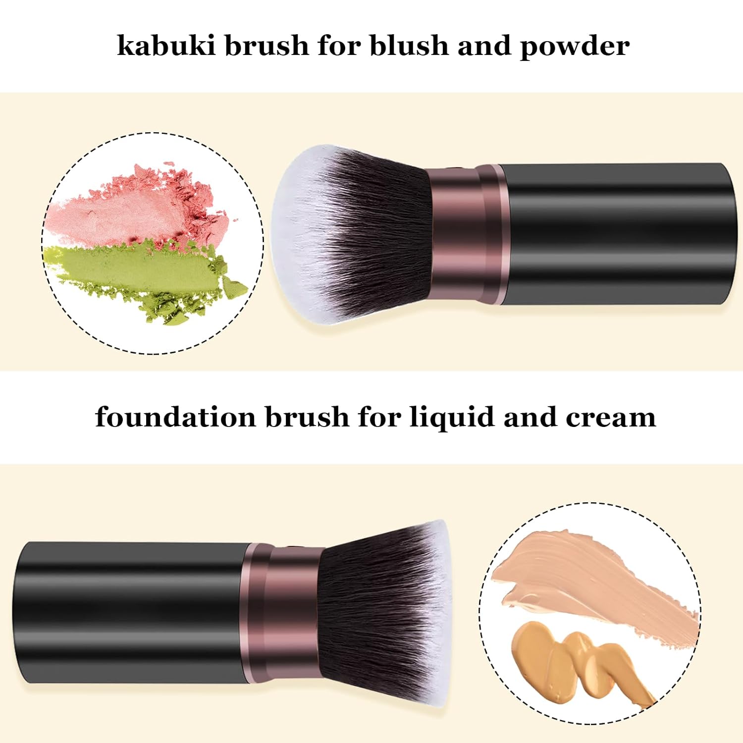 Makeup Brushes, Retractable 2 Pack Travel Kabuki Blush Makeup Brush Face Powder Foundation Brushes for Blending Liquid, Blush, Bronzer, Buffing, Sunscreen,Flawless Cosmetics-BrightBean Baby