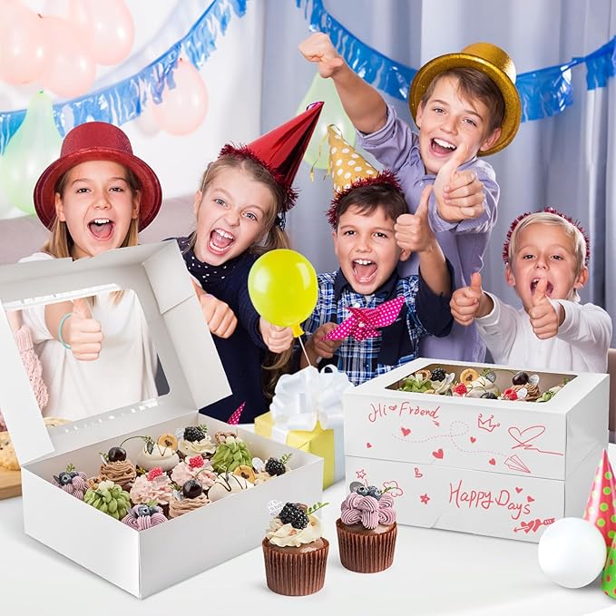 Kucoele 12 Count Cupcake Boxes, 2 Pack White Cupcake Containers with Windows and Inserts, Disposable Cupcake Carriers for Muffins, Treats, Pastries, 13 x 10 x 4 Inches