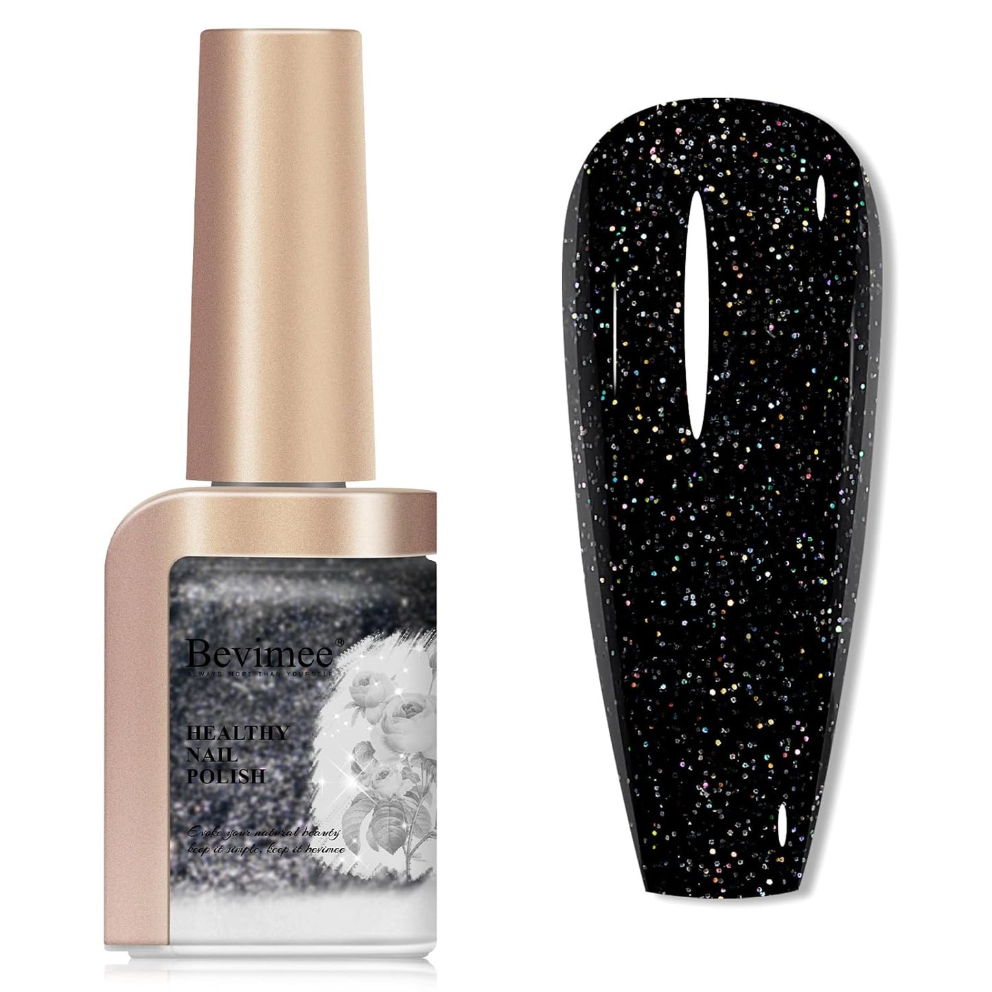 Nail Polish Quick Dry, Black Glitter Nail Lacquer Air Fast Drying, Sparkle Mooncat Nail Pigment Oil-based High Coverage Holographic Fingernail Concealer Polish, 1PC 12ML Long Wear-BrightBean Baby