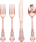 40PCS Rose Gold Plastic Silverware - Heavy Duty Elegant Disposable Utensils - Rose Gold Plastic Cutlery set Includes 20Forks, 10Spoons, 10Knives for Dinner, Parties, Weddings
