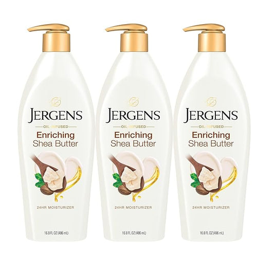 Jergens Shea Butter Hand and Body Lotion, Deep Conditioning Moisturizer, 3X More Radiant Skin, with Pure Shea Butter, Dermatologist Tested, 16.8 Oz, Pack of 3-BrightBean Baby