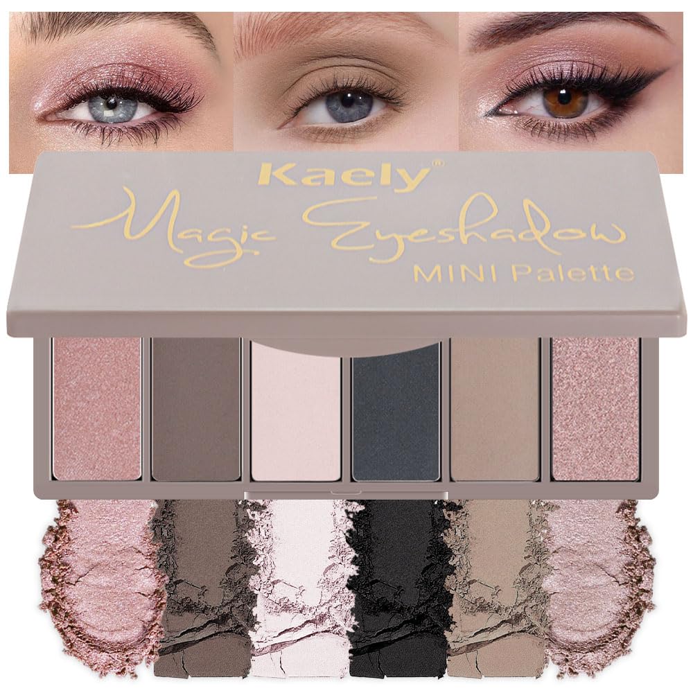 Kaely 6 Color Mini Neutral Eyeshadow Palette Makeup, Highly Pigmented Eye Shadow Palette Waterproof, Natural Matte Shimmer Eye Shadow Palette, paleta de sombras de ojos, Vegan & Cruelty-free, 06-BrightBean Baby