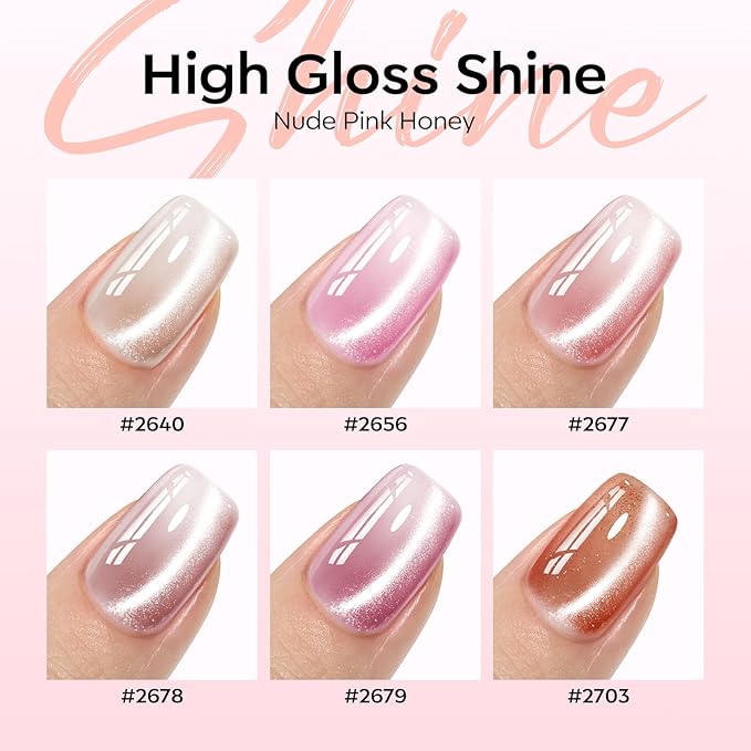 modelones Cat Eye Gel Nail Polish, 6 Colors Nude Gel Polish Pink Glitter Brown with Magnet Sparkle Galaxy Series Nail Polish Kit Soak Off Led Nail Art Manicure Salon DIY Gifts-BrightBean Baby