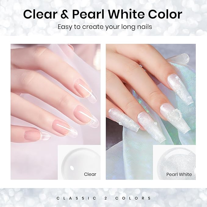 MIZHSE Solid Builder Gel for Nails Kit: 2PCS 30g 3D Pearl White & Clear Hard Gel for Nailswith Nail Forms 3D Silicone Mold Soak off U V LED Builder Gels for Extension Home Manicure-BrightBean Baby