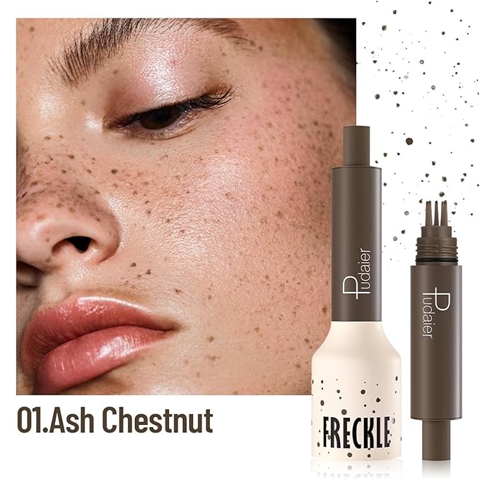 Freckle Stamp,Faux Freckle Stamp,Quick Dry Fake Freckles Pen,Waterproof Long Lasting Natural Vivid Faux Freckles Pen,Get Sun-Kissed Stars Makeup in One Press,5-Dot Design,01.Ash Chestnut.-BrightBean Baby