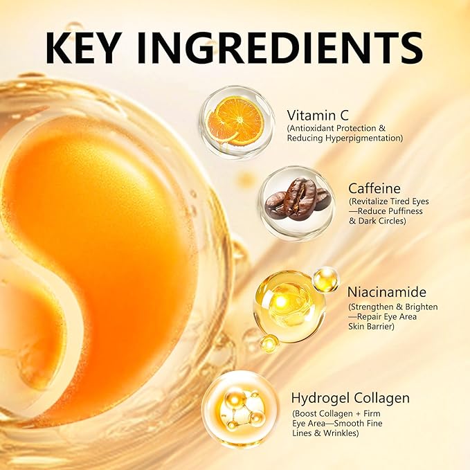 Under Eye Patches with Vitamin C & Caffeine 30 Pairs for Dark Circles, Fine Lines and Puffiness, with Niacinamide Hydra-Gel Collagen, Skin Care for Men & Women-BrightBean Baby