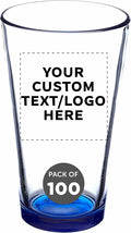 Custom Libbey Pint Glass 16 oz. Set of 100, Personalized Bulk Pack - Beer Glasses, Heavy Duty Drinkware - Blue