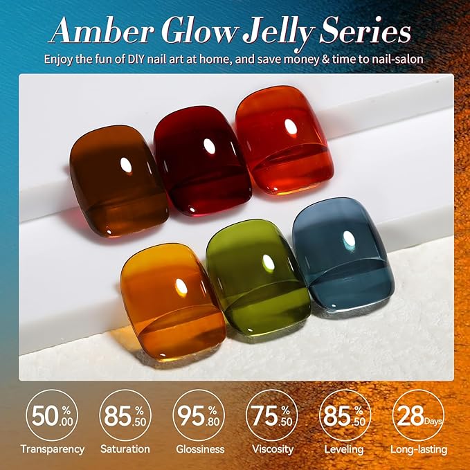Born Pretty Jelly Gel Nail Polish, Sheer Transparent Crystal Gel Nail Polish, Christmas Brown Red Orange Green Blue Fall Winter Soak off Nail Polish Manicure DIY Home Salon Christmas Gift 7ml 6colors-BrightBean Baby