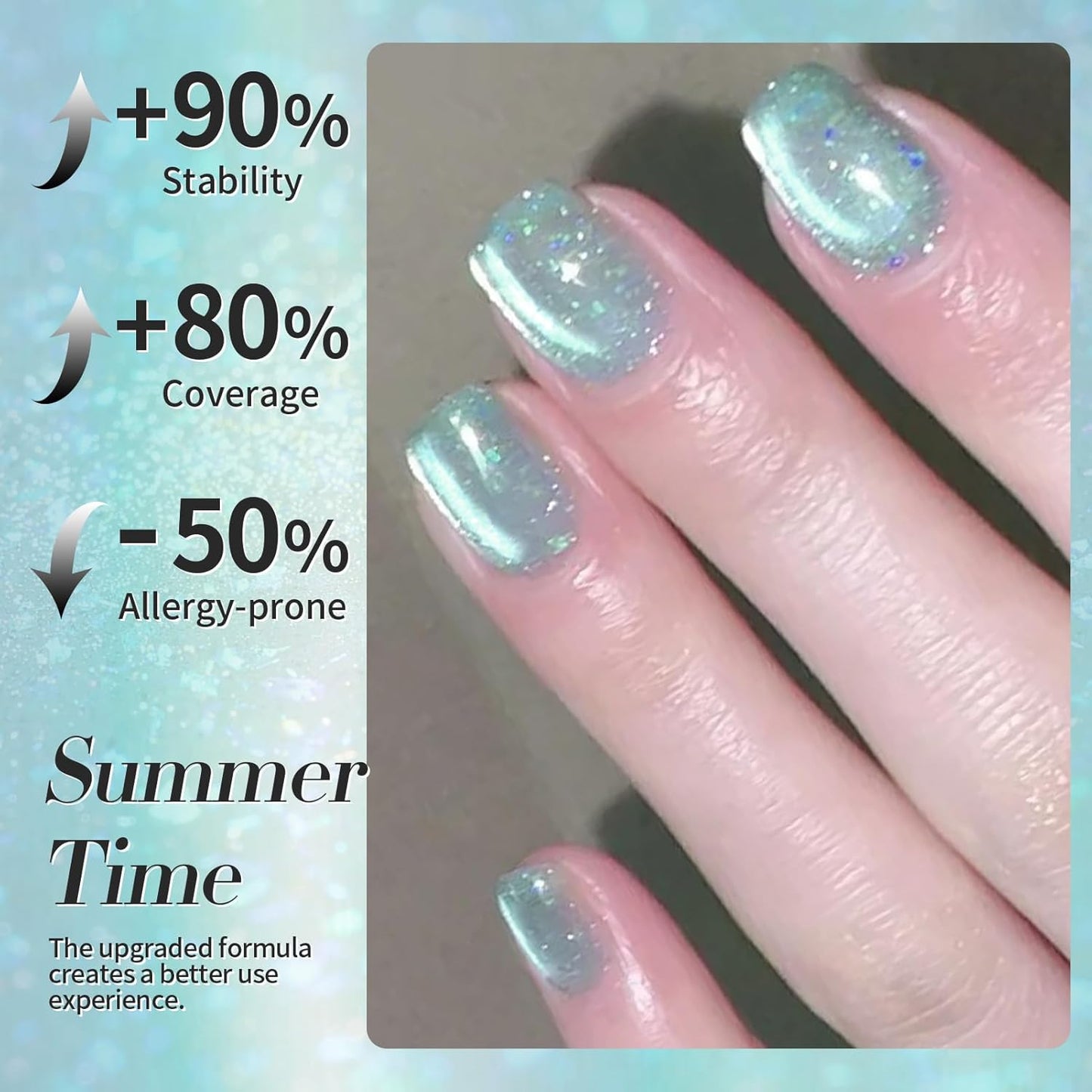 Born Pretty Green Cat Magnetic Eye Gel Nail Polish Shimmer Glitter Flakes Holographic Aurora Mint Green Magnetic Gel Polish Nail Art Manicure DIY at Home 15ML-BrightBean Baby