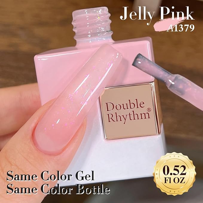 Double Rhythm Gel Polish Translucent Sheer Neutral Natural Light Milky Same Color Same Bottle 15ML Jelly Polish Art DIY at Home (Milky Pink Glitter-A1379)-BrightBean Baby