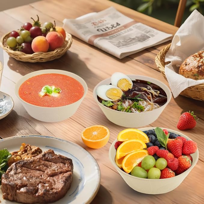 Homienly Cereal Bowl - Wheat Straw Bowls 6 PCS | Microwave & Dishwasher Safe | Patented Textured for Secure Grip| Ideal for Cereal, Soup, Salad - Versatile Dining Alternative to Plastic Bowls(Beige)