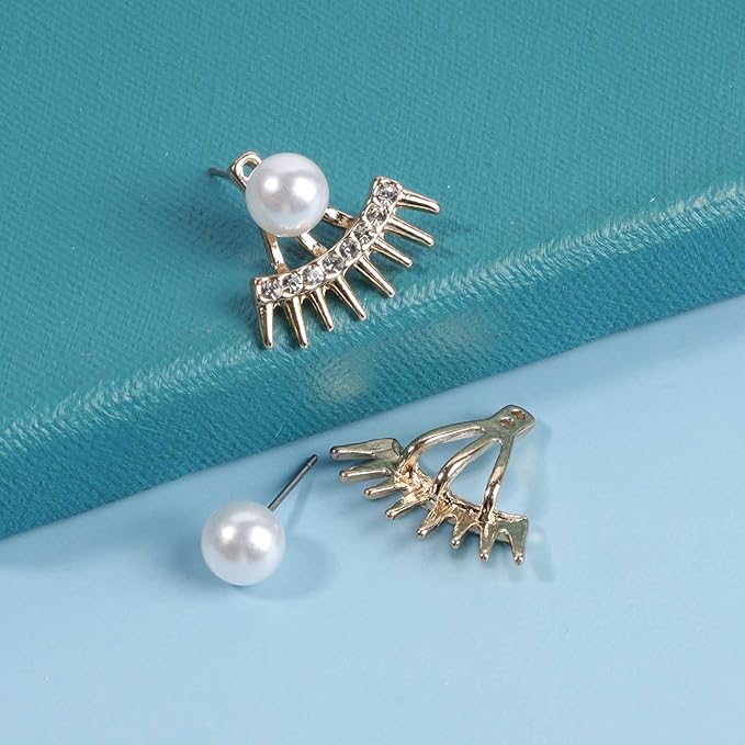 Punk Spike Ear Jacket Earrings Gold Pearl Studs Earrings Minimalist Front Back Studs Earrings Modern Edgy Earrings Jewelry for Women and Girls Gift-BrightBean Baby