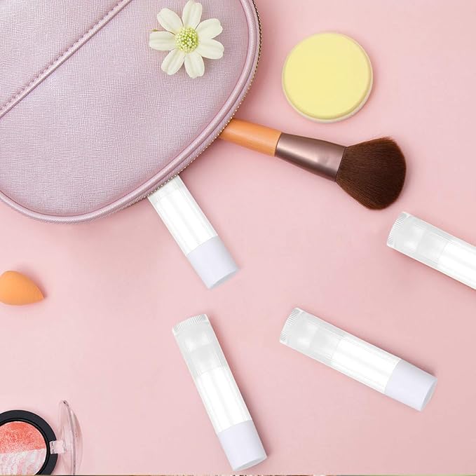 100 Sets Empty Lip Balm Tubes Bulk Round with White Caps for DIY Lipstick homemade, 3/16 Oz (5.5 ml), Clear, BPA Free, 100 Tubes and 100 Caps-BrightBean Baby