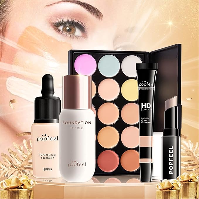 All-in-One Makeup Gift Set Travel Makeup Kit Complete Starter Makeup Bundle Lipgloss Lipstick Concealer Blushes Powder Eyeshadow Palette Cosmetic Palette for Teen Girls & Adults #17-BrightBean Baby