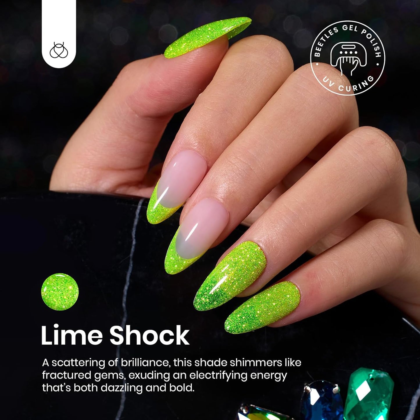 beetles Gel Polish Green Glitter Gel Nail Polish 15ml Reflective Nail Art Manicure Salon DIY at Home Gifts for Women Lime Shock-BrightBean Baby