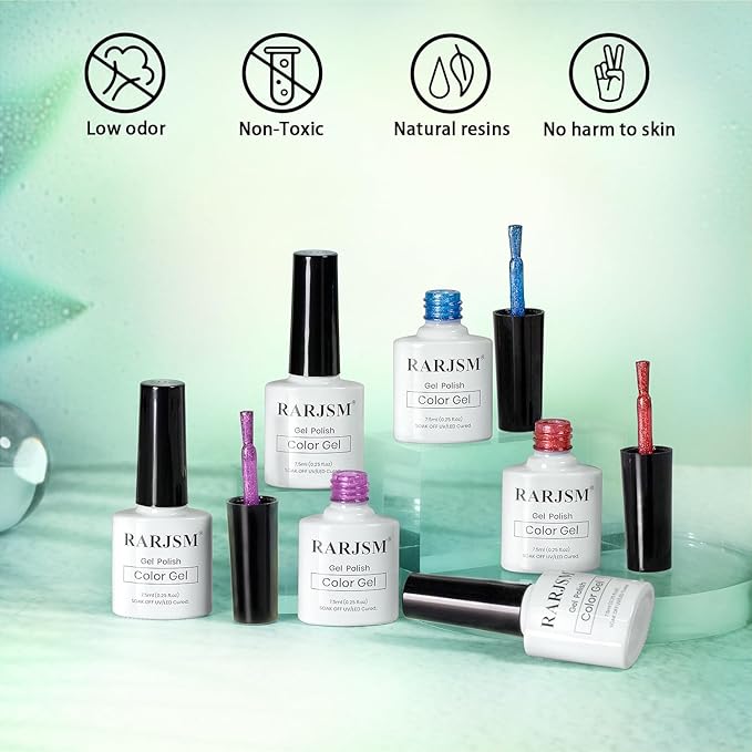 RARJSM Neon Diamond Cat Eye Gel Nail Polish Set 6 Colors Velvet Silver Glitter Bright Green Lake Blue Red Rose Purple Gel Polish with Magnet Stick UV LED Curing Requires Soak Off Home Salon Diy-BrightBean Baby