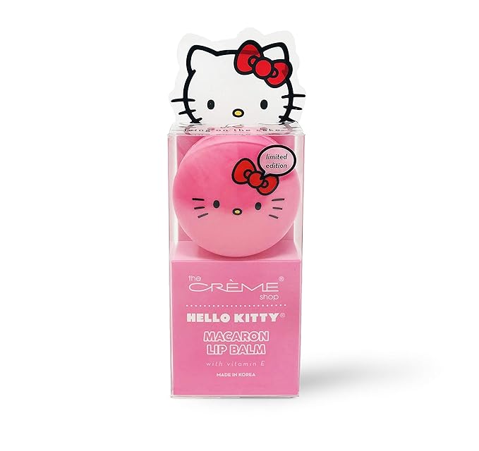 The Crème Shop x Sanrio Hello Kitty Macaron Lip Balm (Hello Kitty Icing On The Cake) Korean Cute Scented Pocket Portable Soothing Advanced Must-Have on-the-go-BrightBean Baby