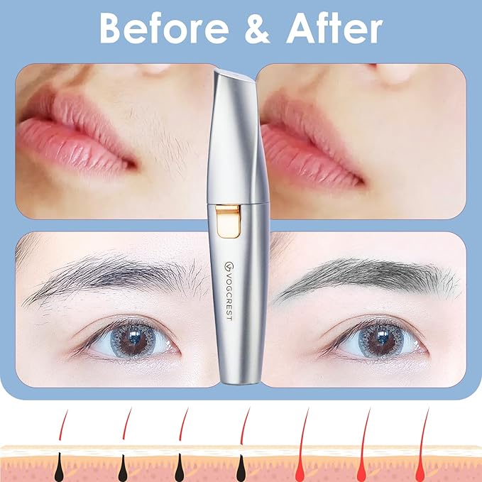 Eyebrow & Facial Trimmer: 2 in1 Rechargeable Facial Hair & Eyebrow Shaver - Painless LED Light (Sky Blue)-BrightBean Baby