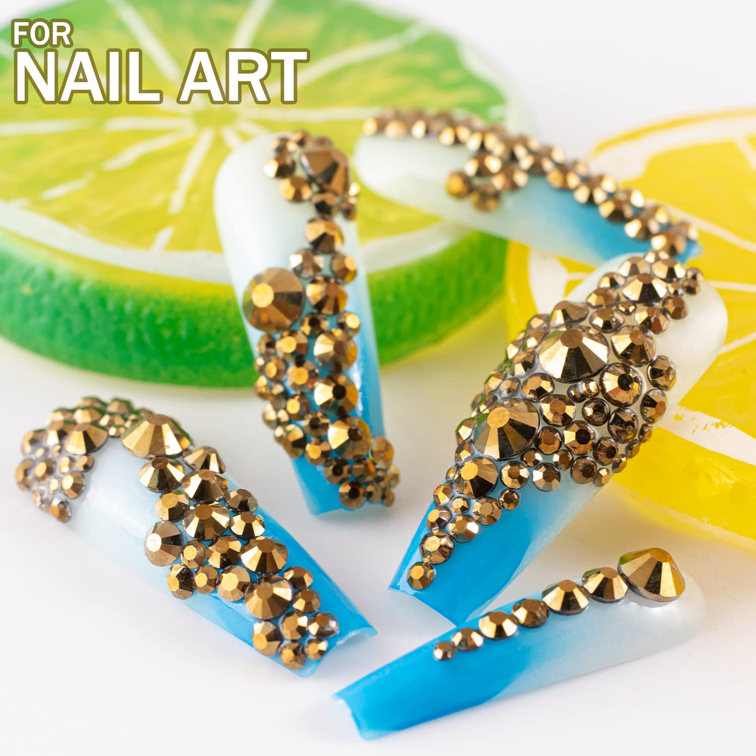 One Pack 2000 Pcs of Flatback Round Mineral Gold Rhinestones 6 Sizes (1.5-6 mm) with Nail Art Rhinestone Picker Pencil and Tweezers for DIY and Salon Use-BrightBean Baby