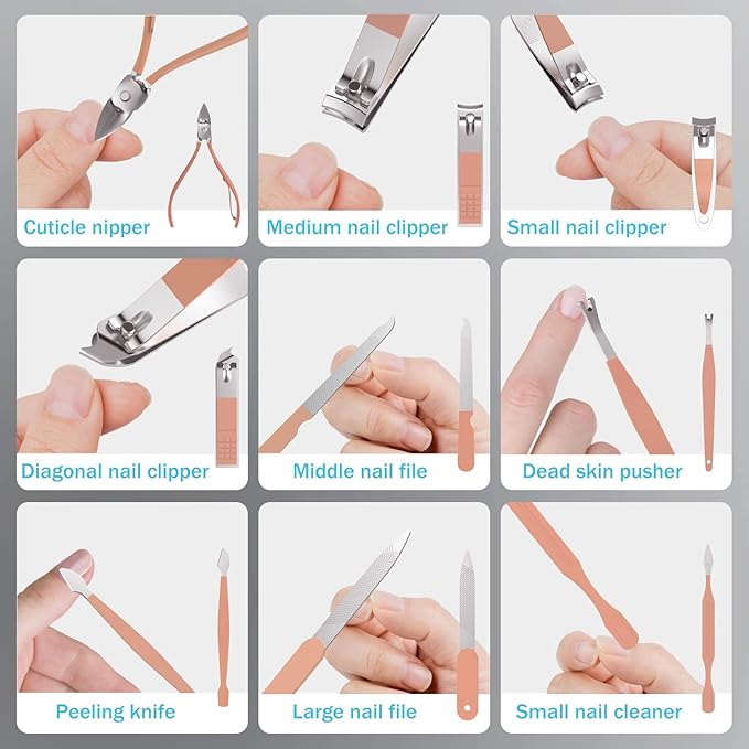 Manicure Set Personal Care, Nail Clipper Kit, Professional Nail Clipper Pedicure Set, Nail Tools with Luxurious Travel Case, Gifts for Men Women Family Friend, 31 Pieces (Pink)-BrightBean Baby