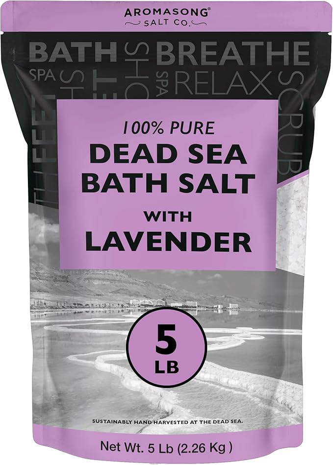 Aromasong Pure Dead Sea Salt for Soaking with 100% Natural Lavender, 5 LB - Spa Bath Salt Fine Grain - Body Wash Scrub - Soak for Women & Men- Bulk Resealable Pack (Packaging May Vary)-BrightBean Baby
