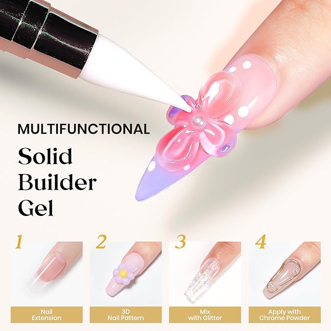 MIZHSE Solid Builder Gel for Nails, Clear Non-Sticky Sculpting Gel, 3D Nail Art Carving Building Modeling Hard Nail Extension Soak Off UV/LED Nail Art Salon Home DIY 15g-BrightBean Baby