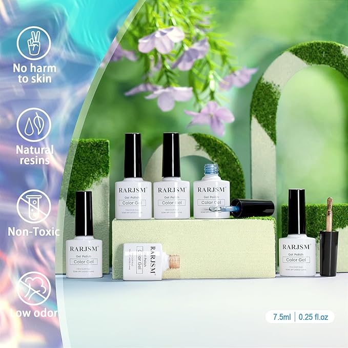 RARJSM Glass Jelly Cat Eye Gel Nail Polish Set 6pcs Reflective Sparkly Diamond Glitter Nude Pink Lake Blue Green Purple Clear Cateye Gelpolish with Magnet Stick 7.5ml Curing Requires for Home Salon-BrightBean Baby