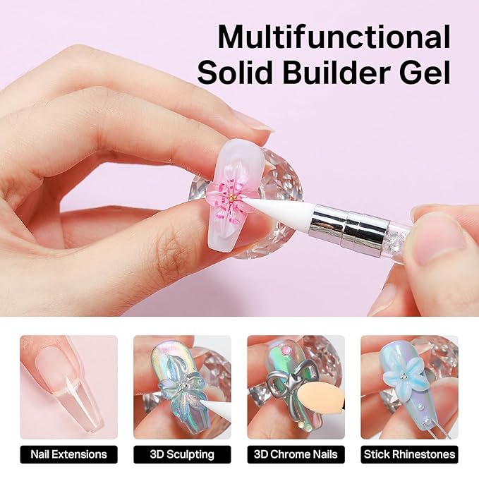 MIZHSE 2PCS 60g Clear and White Solid Builder Gel for Nails, 3D Sculpting Gel for Nail Art with Gold Silver Chrome Powder Nail Form Molding Builder Gels Kit for Women Home DIY Manicure-BrightBean Baby