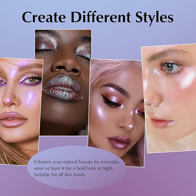 Glitter Eyeshadow Palette, Multichrome Chameleon Purple Blue Eye Shadow, Color Shifting Multi-Reflective Holographic Eyeshadow Shimmer Inner Corner Eye Brightener Highlighter Makeup-BrightBean Baby