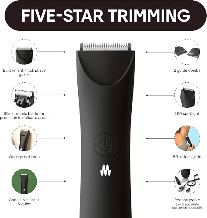MERIDIAN Slimmer Trimmer – Electric Razor for Women, Bikini Line & Pubic Hair Trimmer, Rechargeable & Waterproof, Painless, Flawless Shave for Sensitive Skin, Gentle, Quiet & Travel-Friendly, Onyx-BrightBean Baby