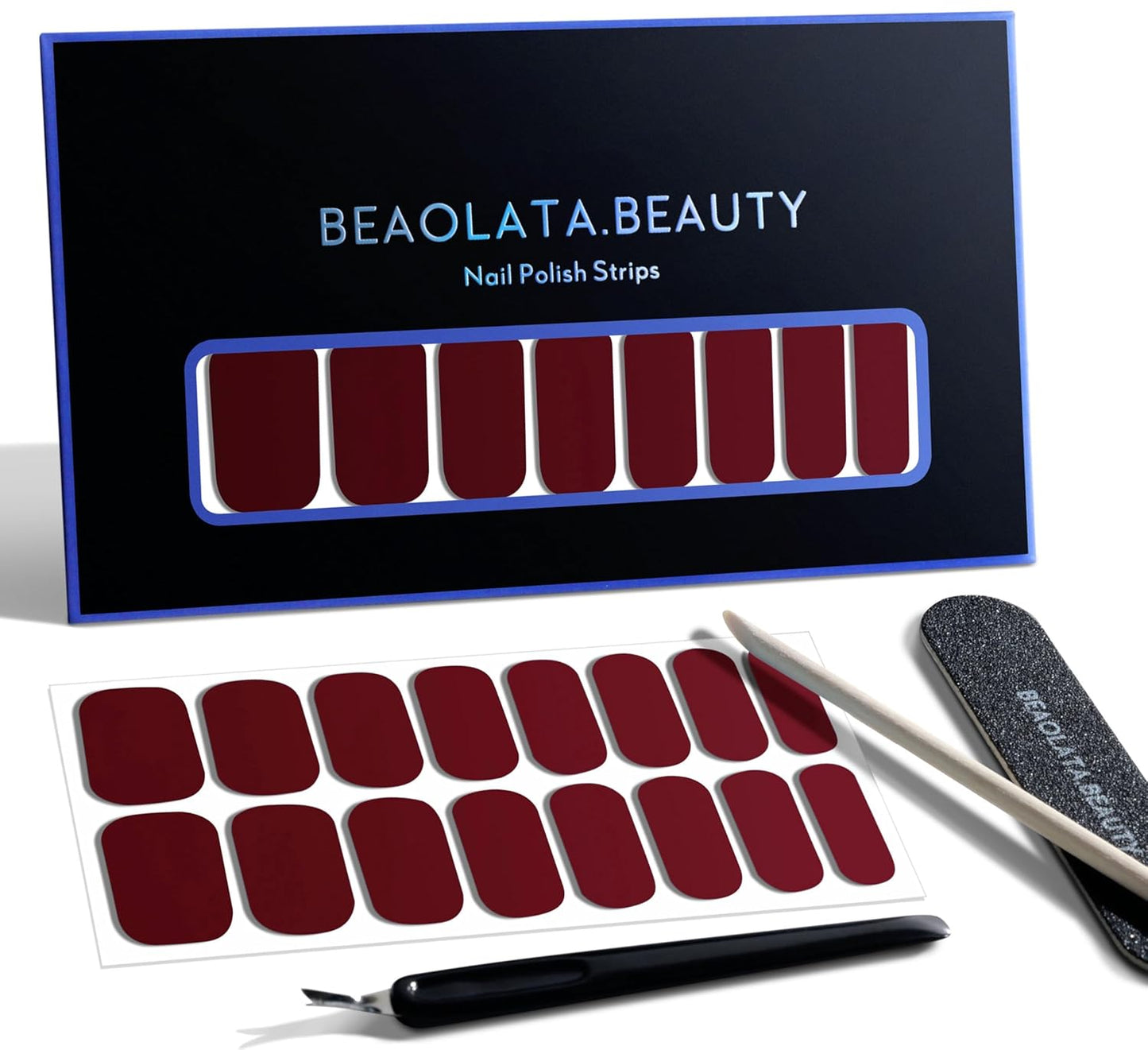 Nail Polish Strips, 32PCS Salon Quality Wraps, Long Lasting Gel Nail Stickers for Women Easy Apply& Remove (Vinery Red)-BrightBean Baby