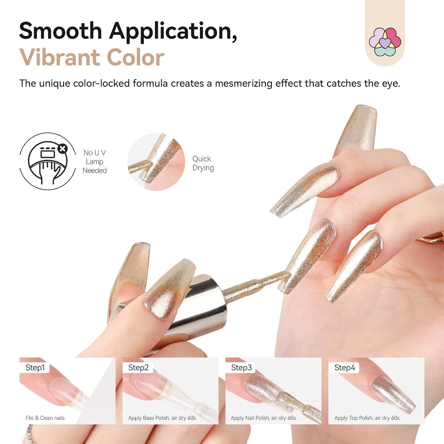 SAVILAND Color Artistry Champagne Gold Nail Polish - 7 Days Shimmer Holographic Metallic Glitter Fingernail Polish Sparkle Shiny Nail Lacquer for Toe Salon Manicure DIY Nail Art Home-BrightBean Baby