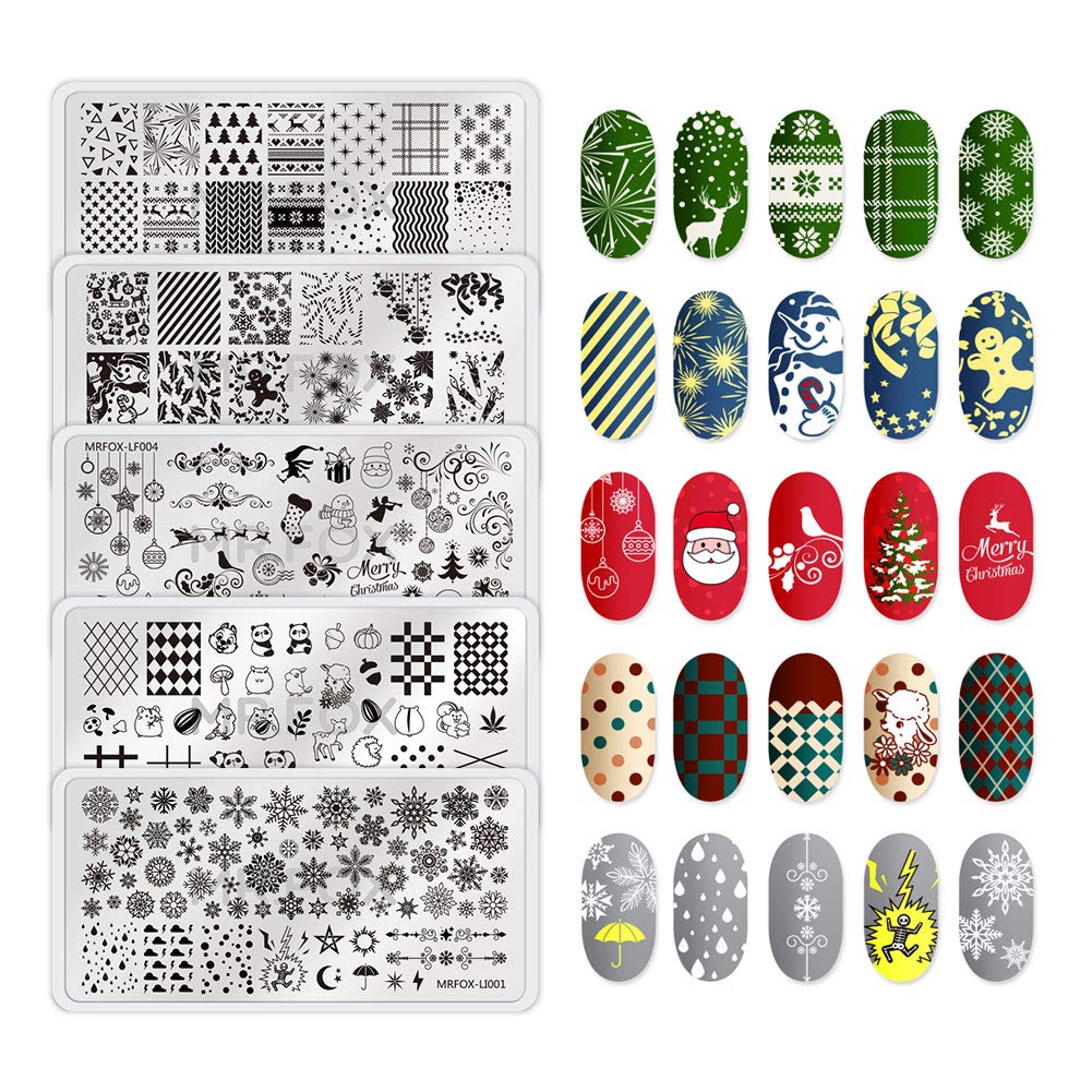 MRFOX Nail Print Board Set Christmas Snow and Lightning Theme Pattern Leaf Nail Art DIY Stamping Template-BrightBean Baby