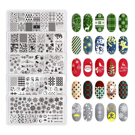 MRFOX Nail Print Board Set Christmas Snow and Lightning Theme Pattern Leaf Nail Art DIY Stamping Template-BrightBean Baby