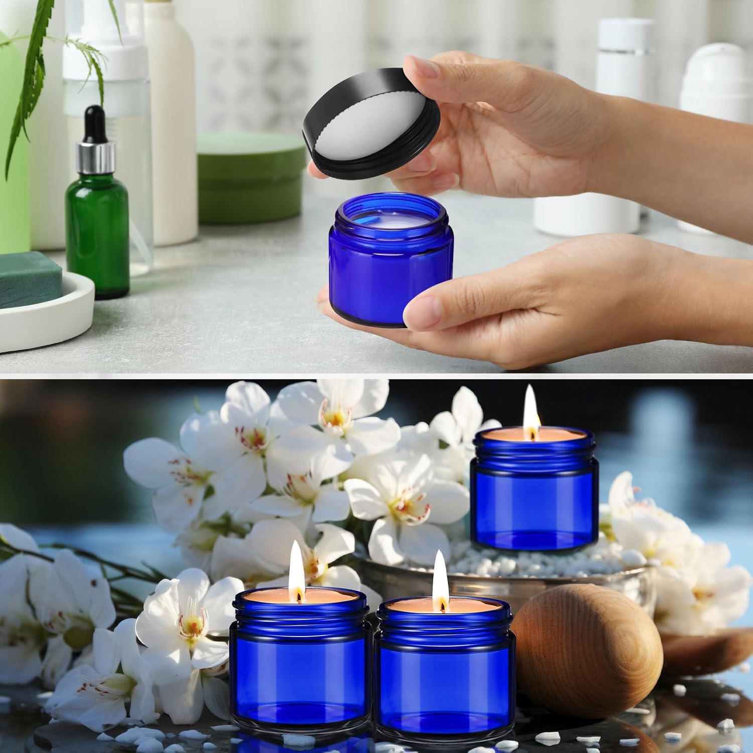 Domensi 72 Pcs 2 oz Glass Jars with Lids Travel Size Round Leakproof Empty Cosmetic Jars with Inner Liners Lid for Storing Makeup Lotions Face Cream Ointments Candle DIY Making (Cobalt Blue)-BrightBean Baby