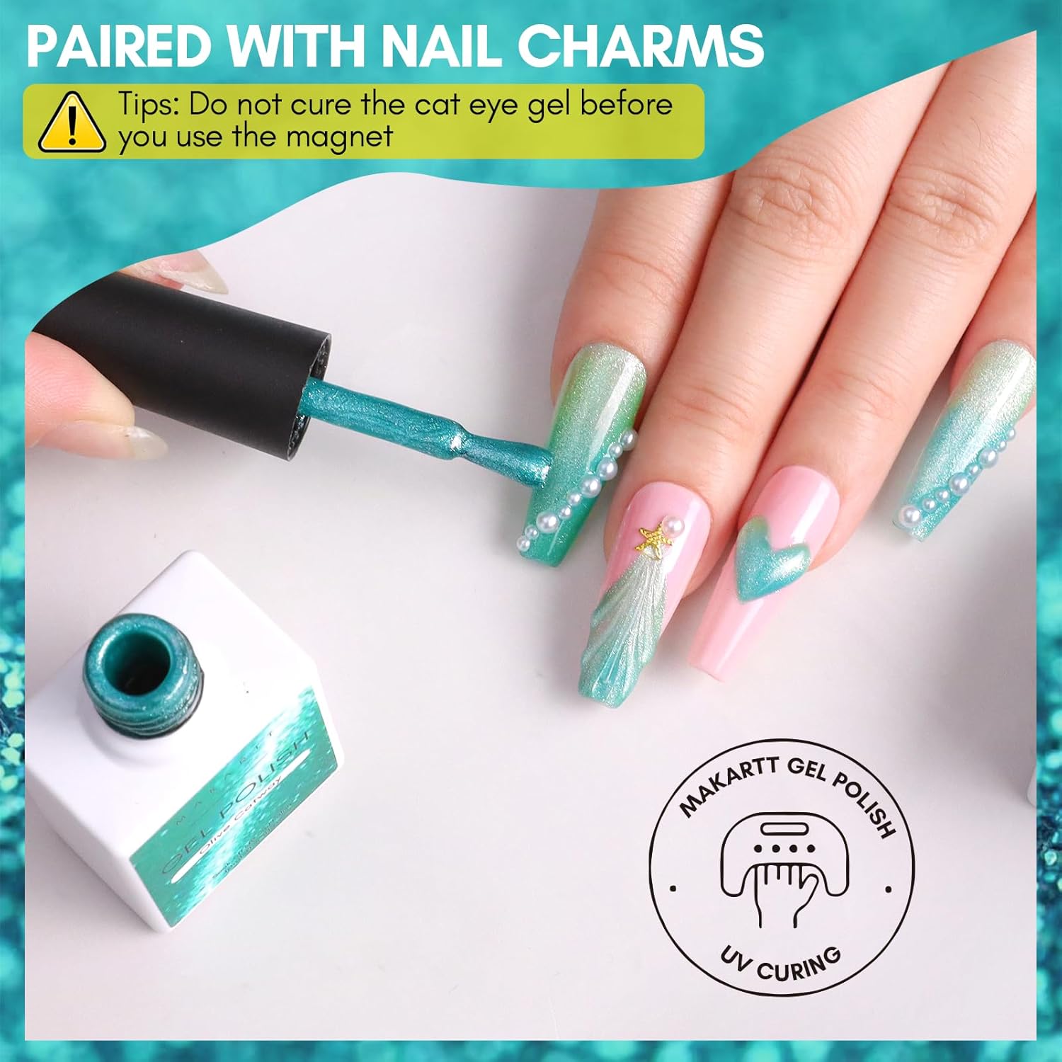 Makartt Cat Eye Gel Nail Polish: Reflective Glitter Gel with Magnet for Temperature Changing Magnetic Nails, Nail Polish UV/LED Light Cured, DIY Nail Art, Salon & Home Use(Olive Catway) 10ml-BrightBean Baby